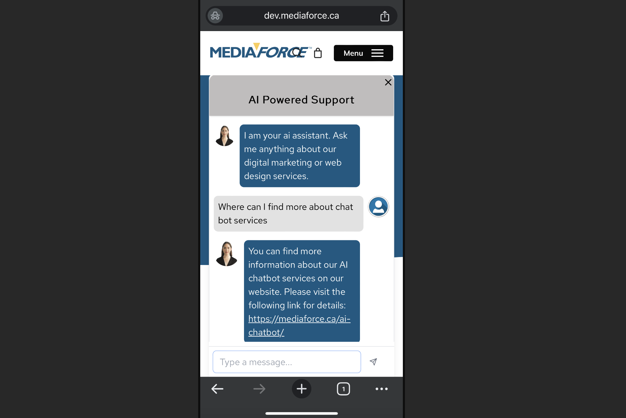 MediaForce Website AI Assistant project view 2