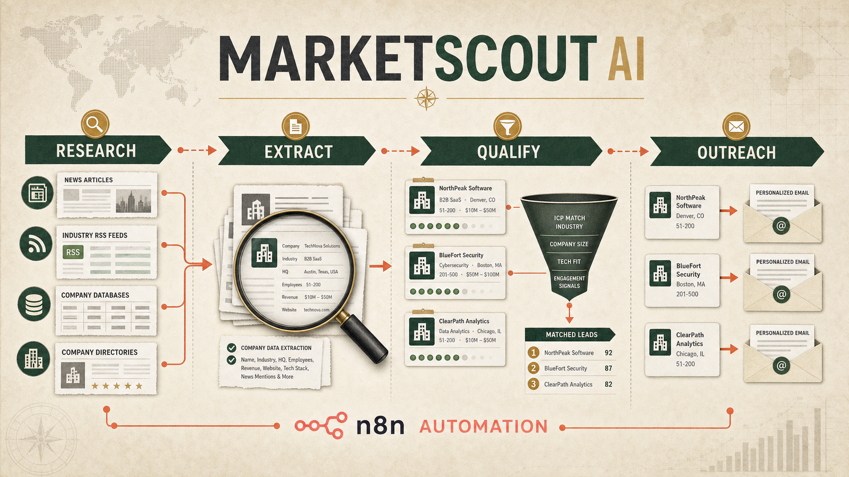 MarketScout AI – Research, Lead Extraction & Outreach Automation interface preview