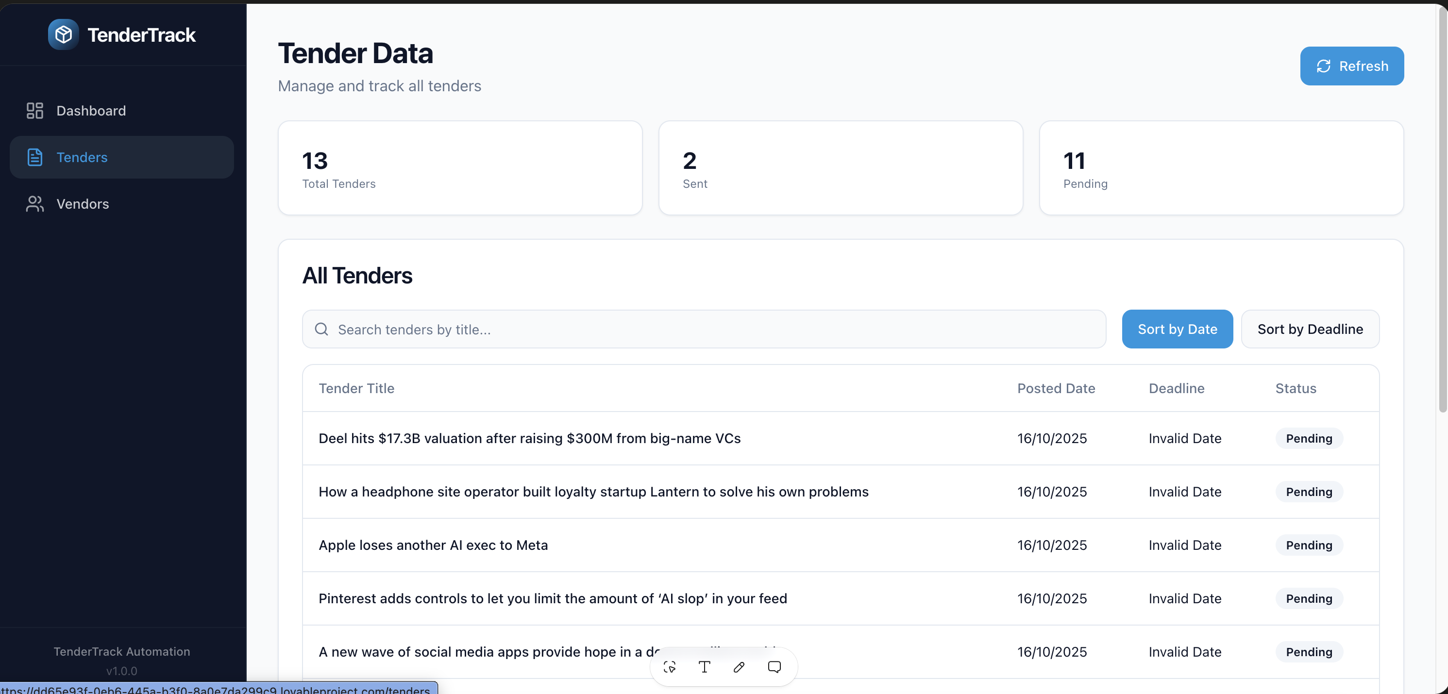 TenderFlow – Automated Tender Tracking & Vendor Matching project view 2