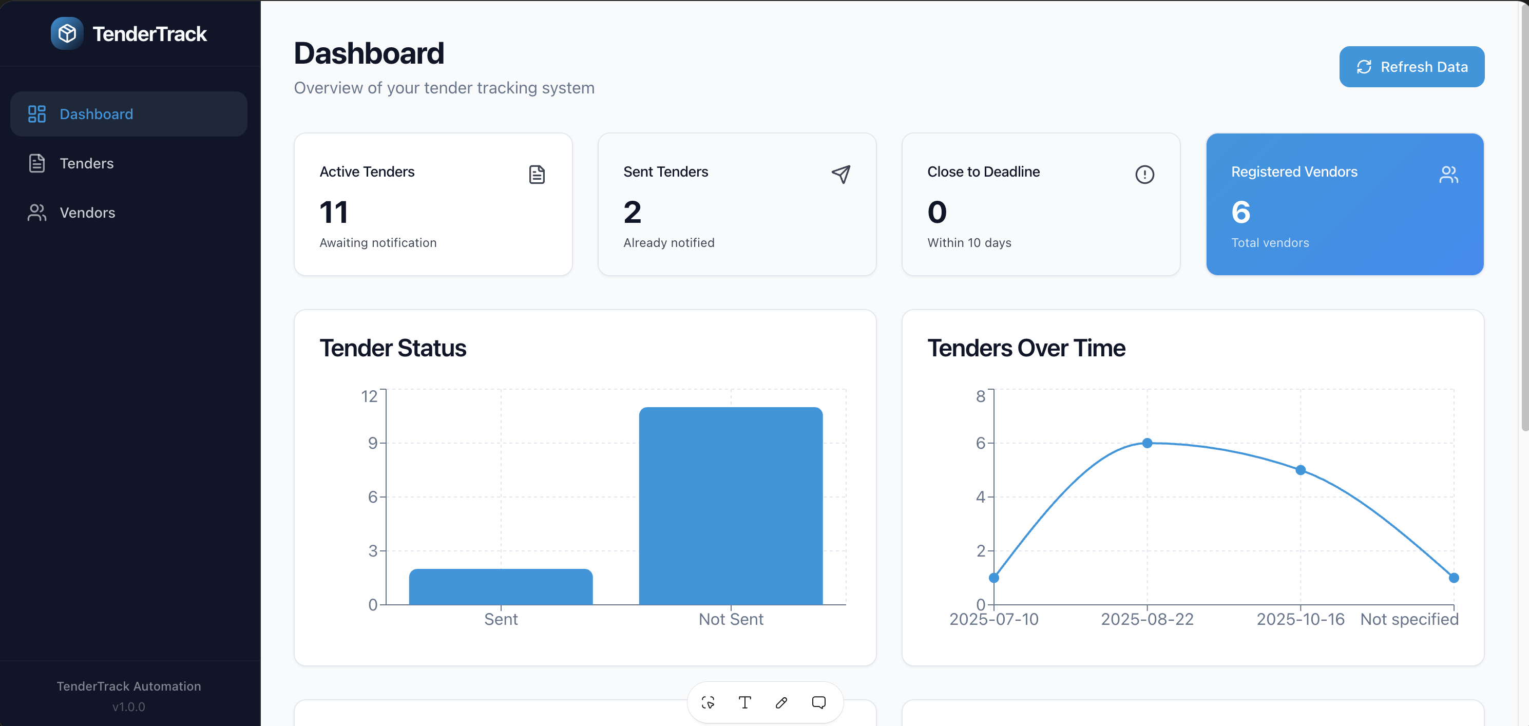 TenderFlow – Automated Tender Tracking & Vendor Matching interface preview