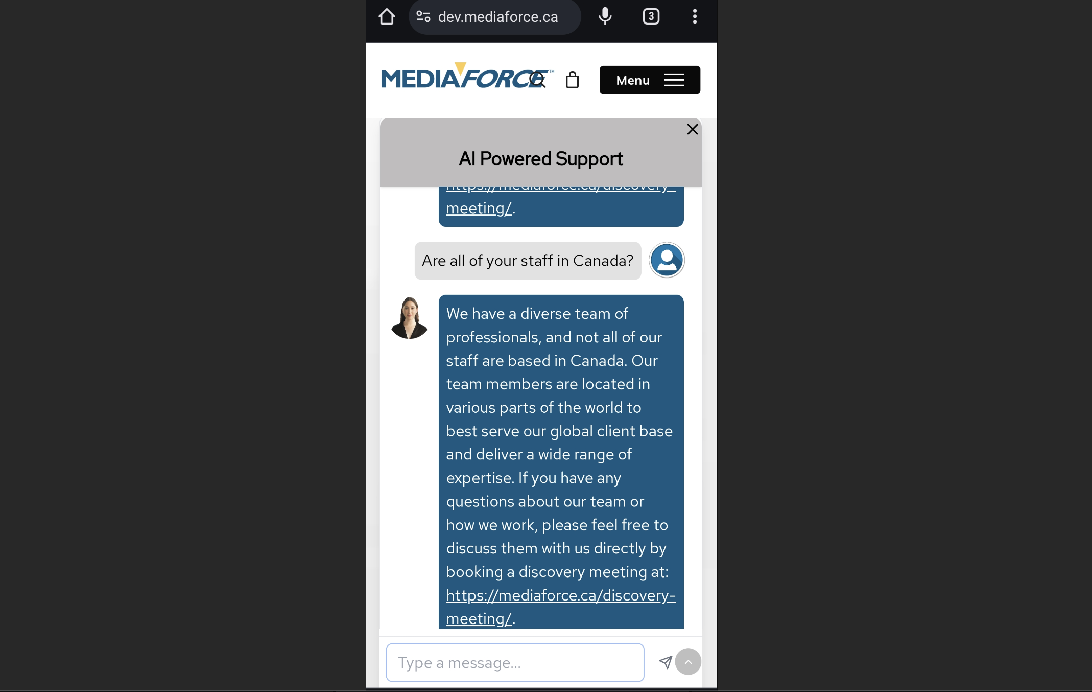 MediaForce Website AI Assistant project view 3