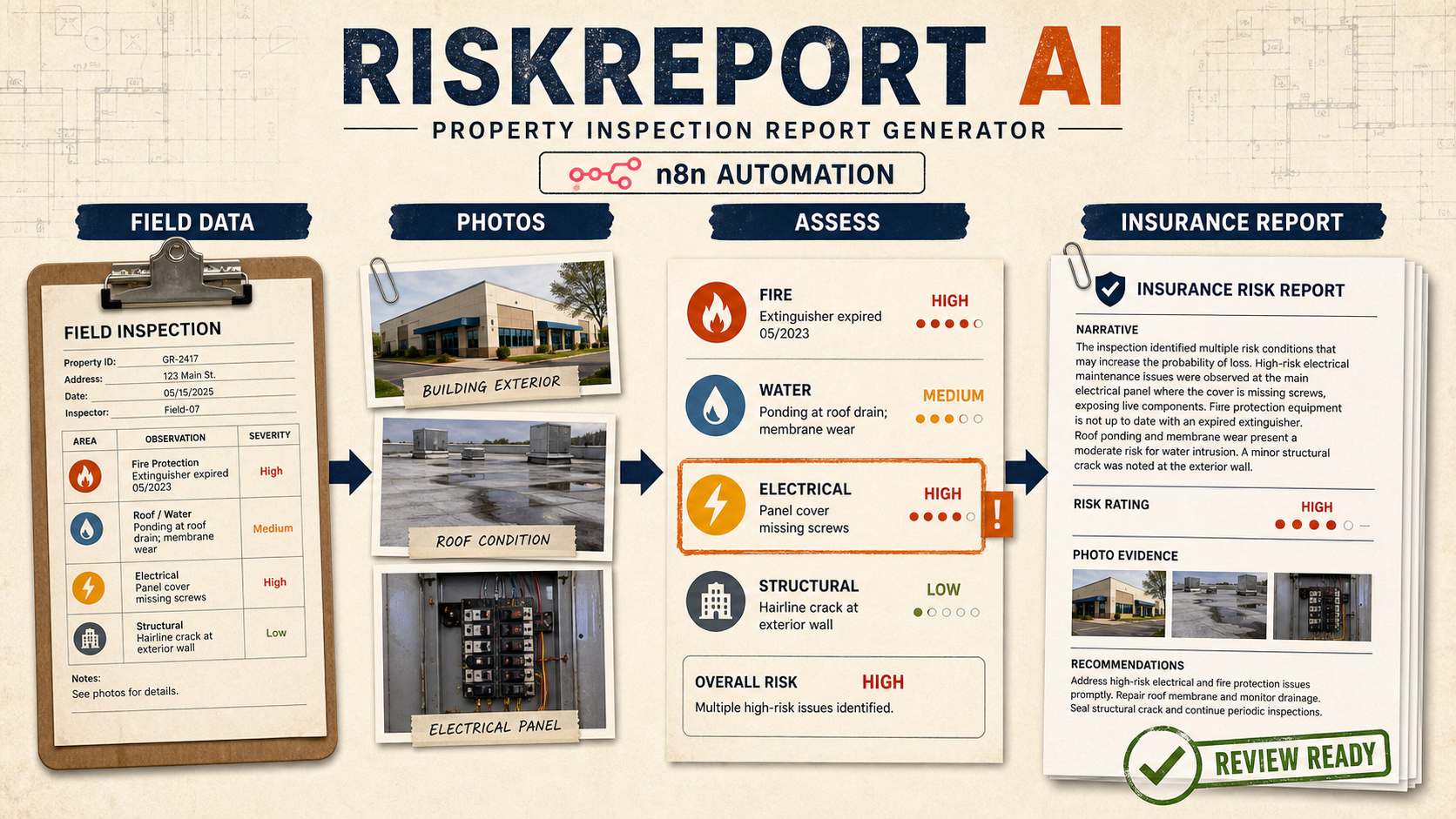 RiskReport AI – Property Inspection Report Generator interface preview