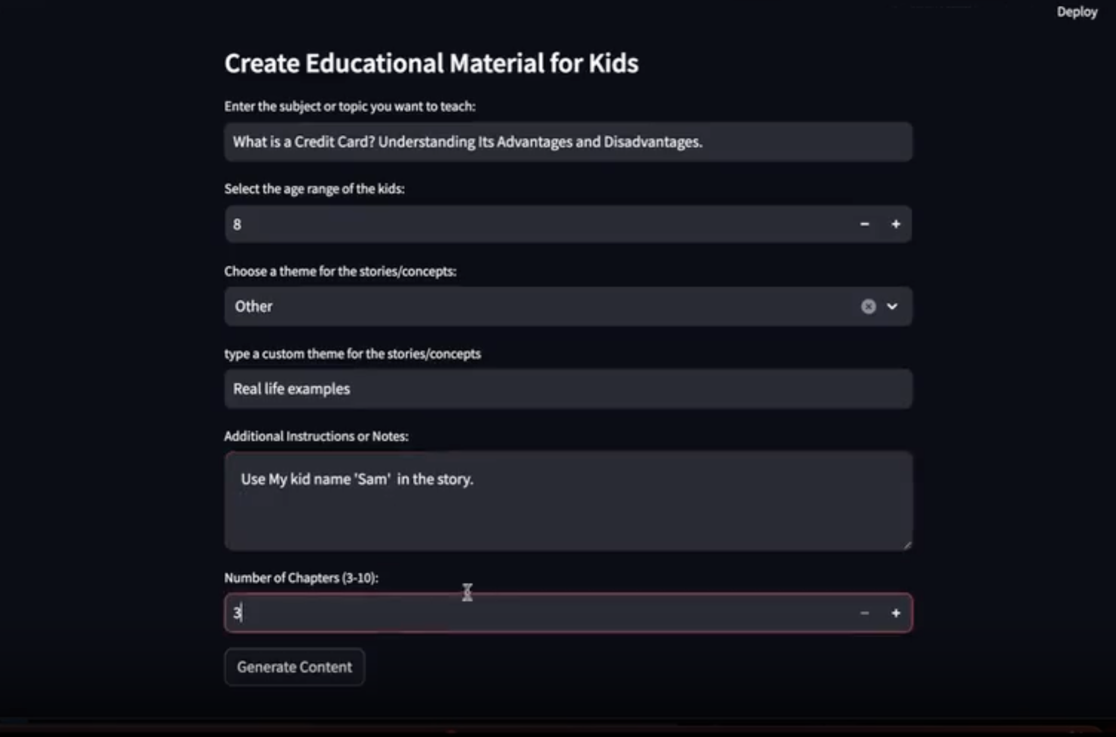 Teacher AI – Personalized Lesson Generator project view 2