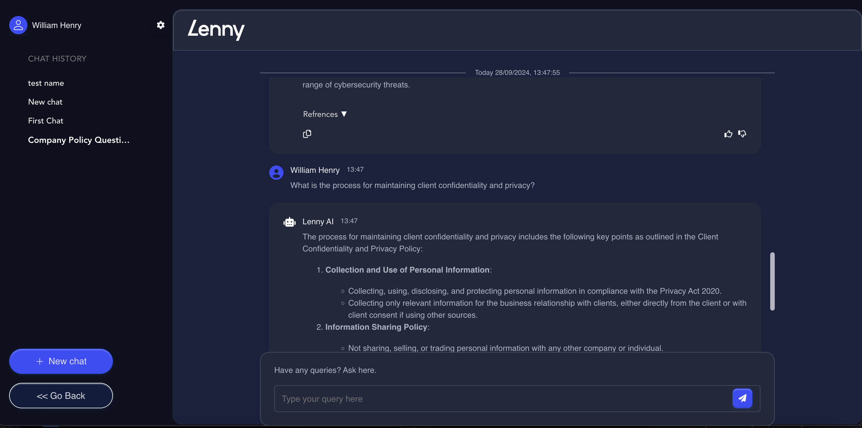 Lenny AI – Internal Knowledge & Training Assistant project view 2