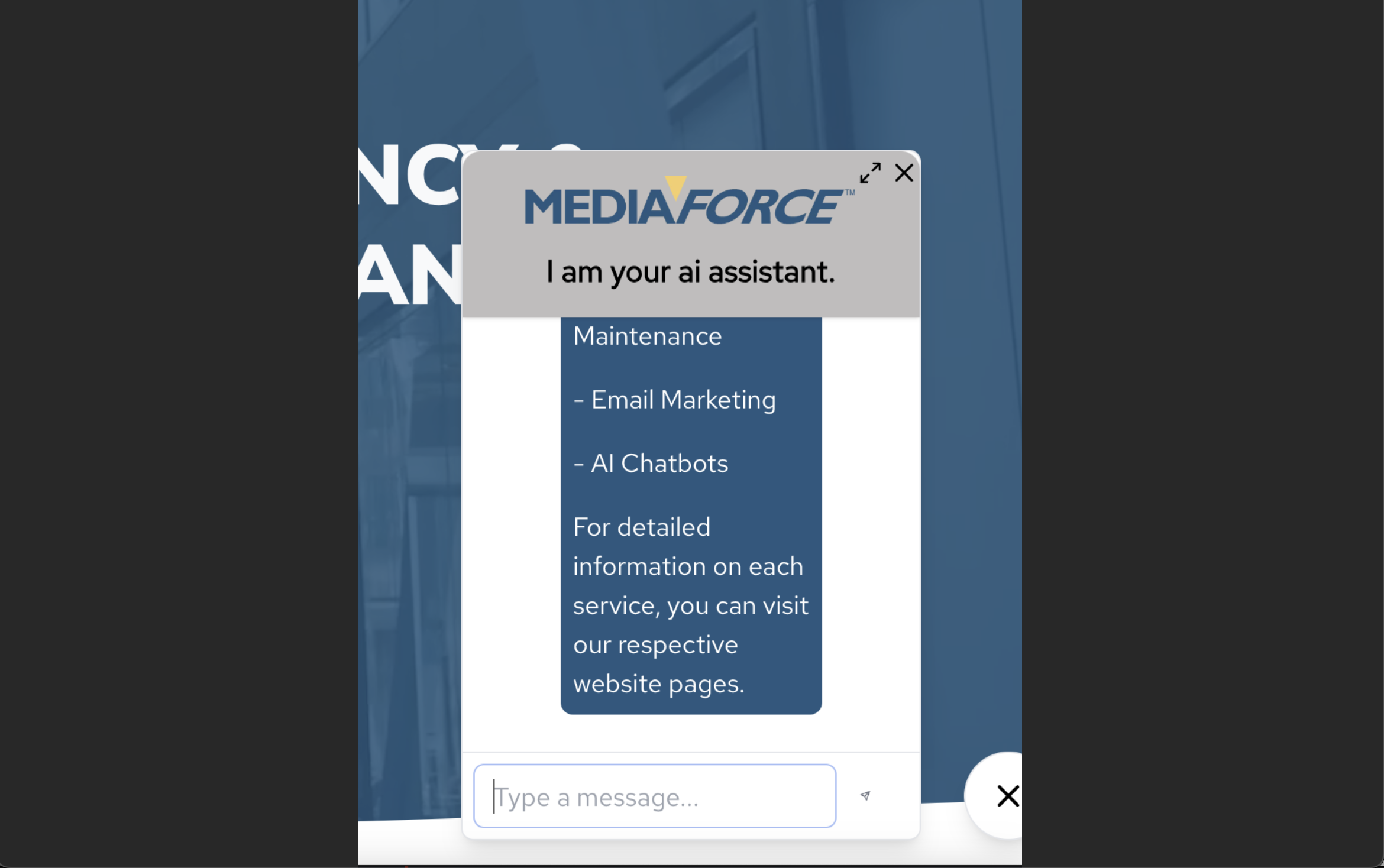 MediaForce Website AI Assistant interface preview