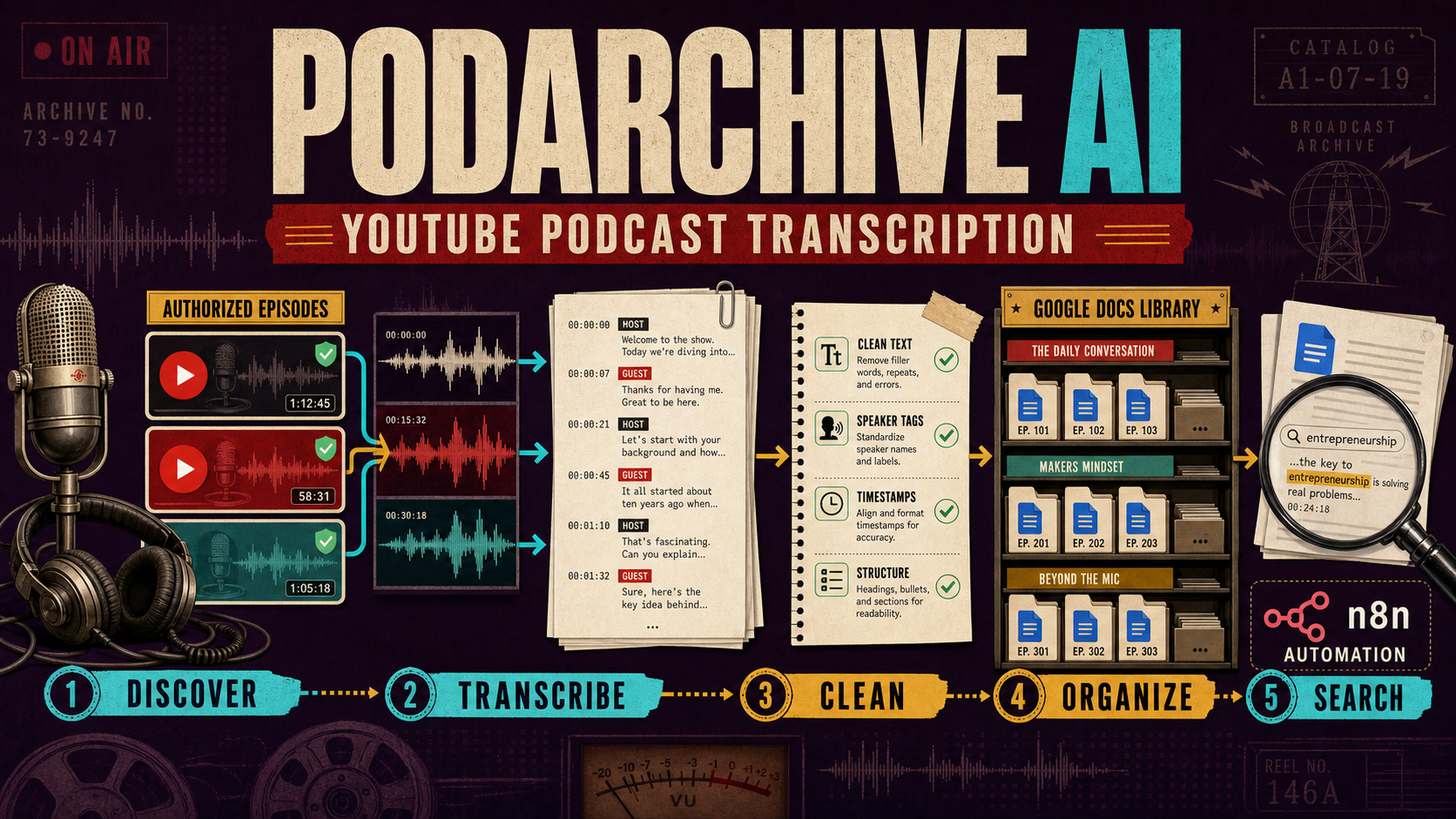 PodArchive AI – YouTube Podcast Transcription Library interface preview