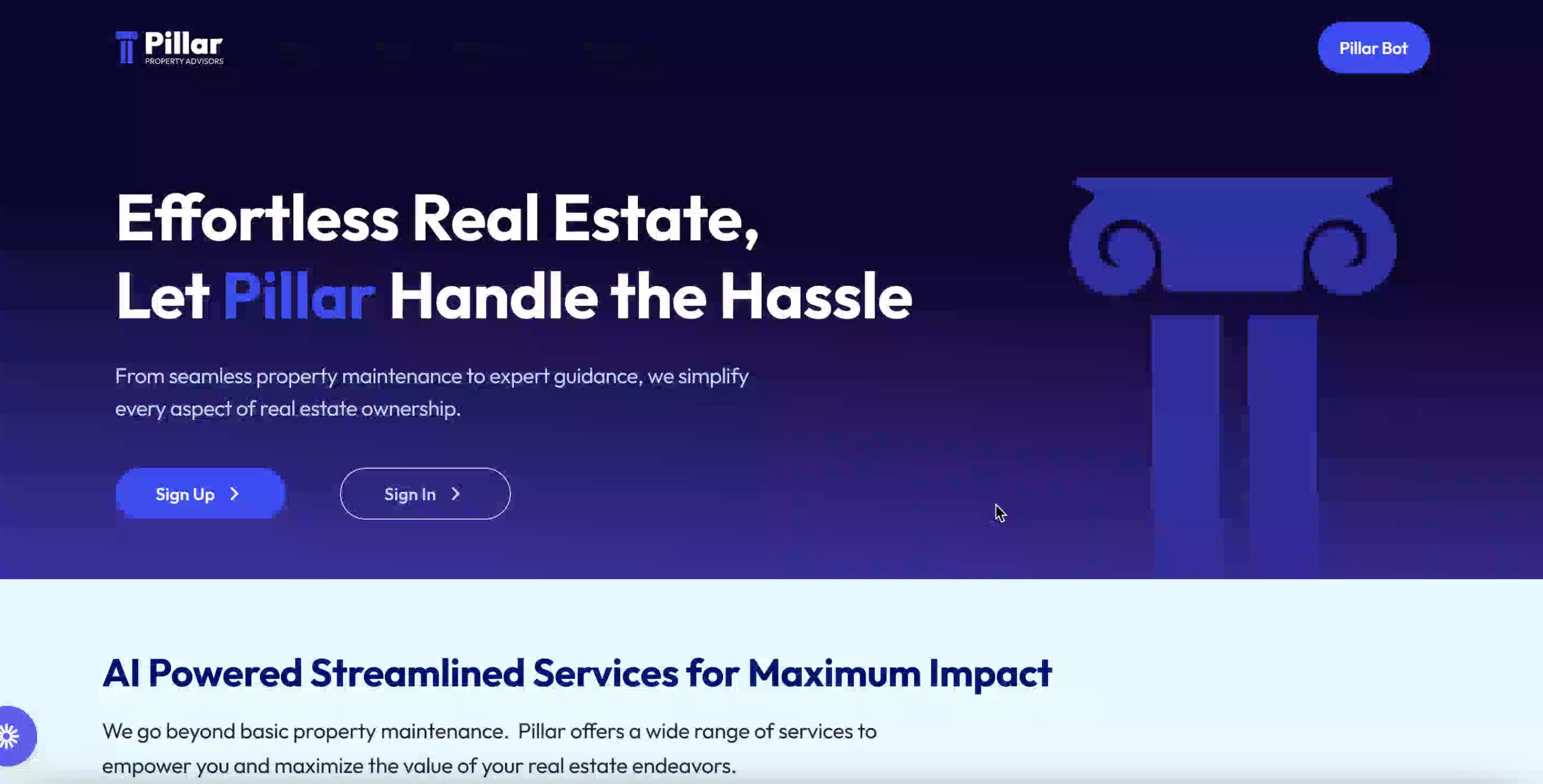 Pillar Property Advisors – AI Real Estate Assistant interface preview